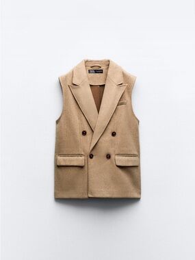 Zara Double-Breasted Sleeveless Blazer Vest - Camel